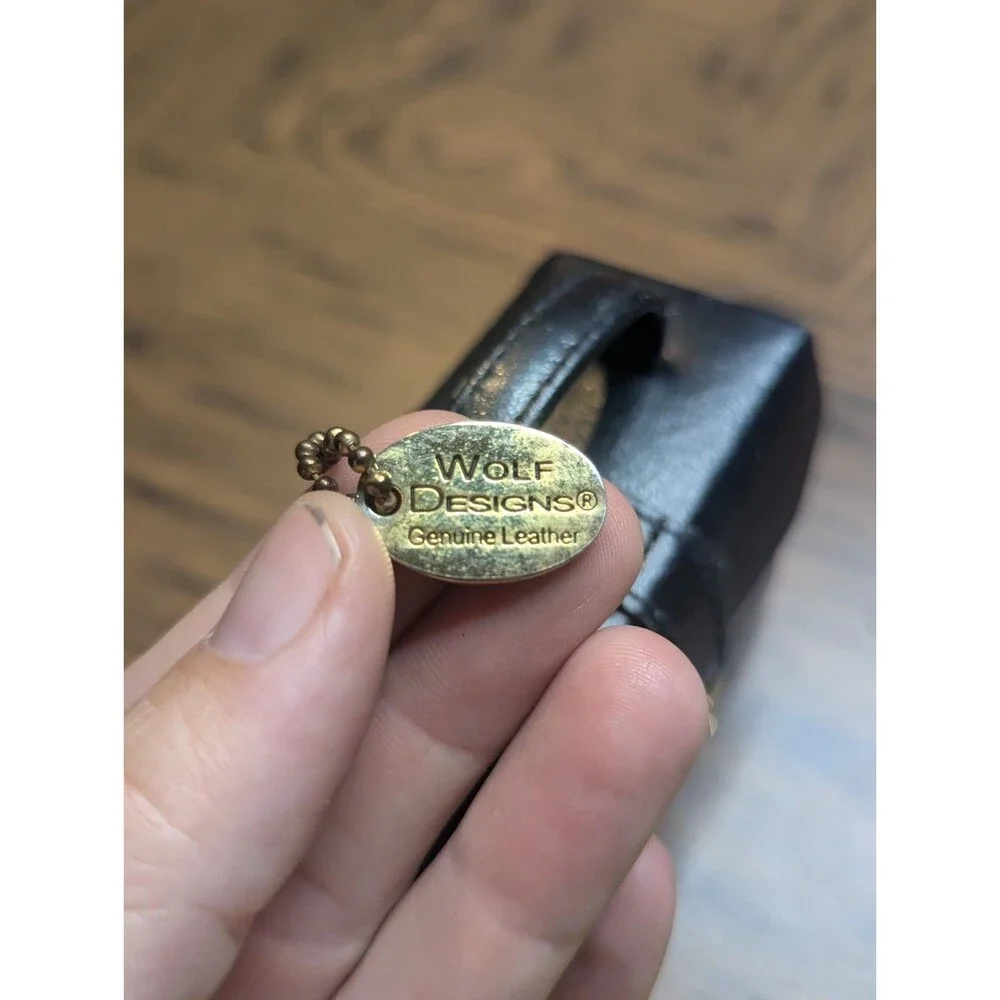 Wolf Designs Black Genuine Leather Mini Travel Jewelry Box Case Handle